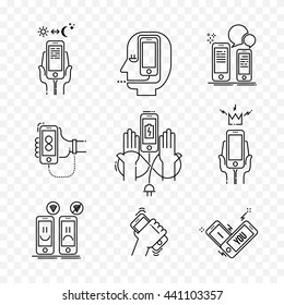 thin line icons set of smartphone isolated on a transparent background.