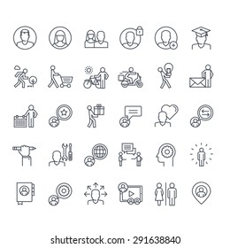 Thin line icons set. Icons for social media, marketing, online shopping, communication, social network, education, events, contact, service.     