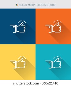 Thin thin line icons set of social media & success and good , modern simple style