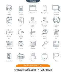 Thin Line Icons Set Of Social Media And Network. Web Elements Collection