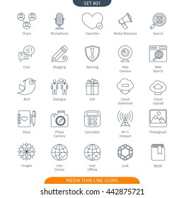 Thin Line Icons Set Of Social Media And Network. Web Elements Collection