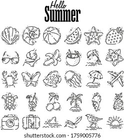 Thin line icons set of summer and beach. Outline symbol collection. Outline web icon set