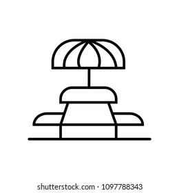 Thin line icons set. Table and chair outside. Silhouette street cafe, restaurant sign. Food service. Patio furniture symbol. Vector style linear icons.

