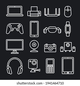 Thin line icons set. Icons for technology, digital devices and gadgets.