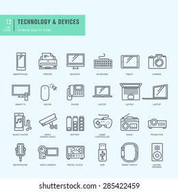 Thin line icons set. Icons for technology, electronic devices.    