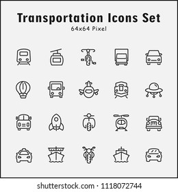 Thin line icons set of transportation. Editable vector stroke 64x64 Pixel.