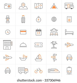Conjunto de iconos de línea delgada - Viajes