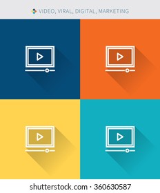 Thin thin line icons set of video marketing & tutorial, modern simple style