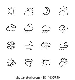 Thin line icons set of weather. Editable vector stroke 100x100 Pixel Perfect.