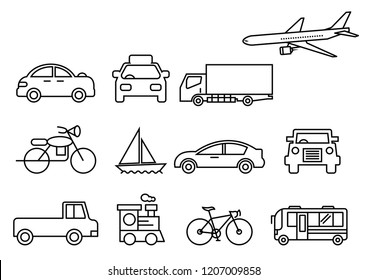 Thin Line Icons Settransportationairplanecartruckbustrainbicyclecar ...