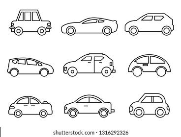 thin line icons set,transportation,Car side view,vector illustrations