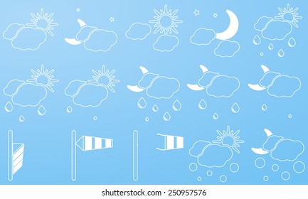 Thin line icons & symbols set. Weather buttons. Vector illustration