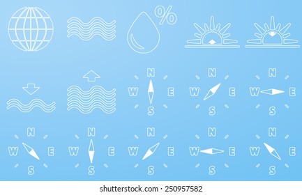 Thin line icons & symbols set. Weather buttons. Vector illustration