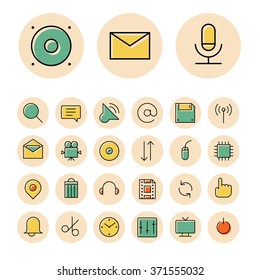 Thin line icons for user interface and technology. Vector illustration.