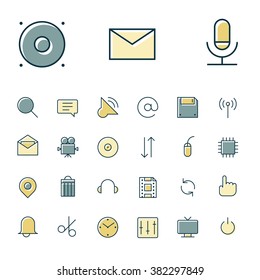 Thin line icons for user interface and technology. Vector illustration.