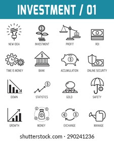 Thin line icons vector collection of investment Design elements for online, web, applications, publication.