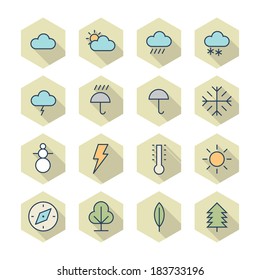 Thin Line Icons For Weather and Nature. Vector eps10.