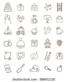 Thin line icons wedding set