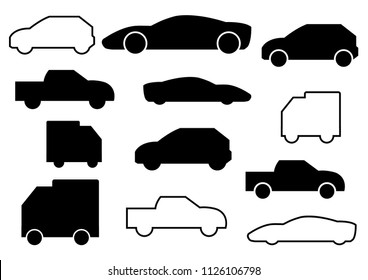 iconos de línea delgada,iconos sólidos para camión,coche de recogida,transporte,ilustraciones vectoriales