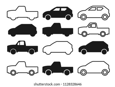 thin line icons,solid icons for car,pickup truck,transportation,vector illustrations