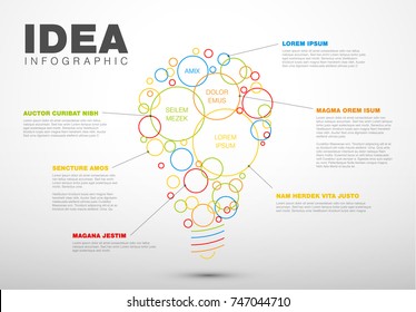 Thin line idea infographic template - circles with some content in the bulb shape