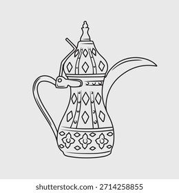 Ilustración de línea delgada de una cafetera o tetera árabe