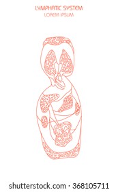 Thin line illustration. Human lymphatic system.