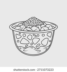 Thin Line Illustration of Mango Buko Ice, a Traditional Indonesian Drink in a Clear Bowl
