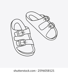 Thin line illustration of a rubber sandals
