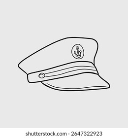 Ilustração de linha fina de um chapéu de capitão de marinheiro