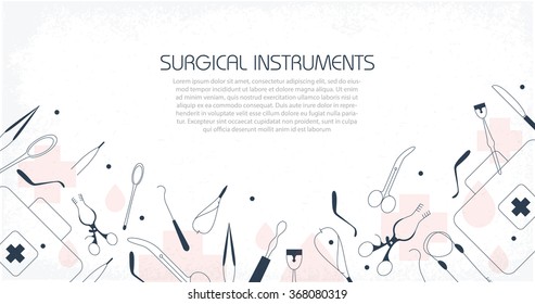 Thin line illustration. surgical instruments and tools for surgery 