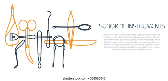 Thin line illustration. surgical instruments and tools for surgery 