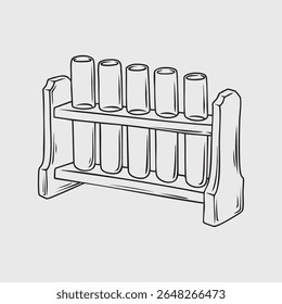 Ilustração de linha fina do rack de tubos de ensaio com tubos de ensaio