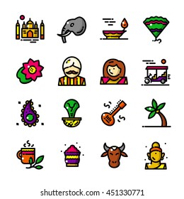 Thin line India icons set, Religion Hinduism outline logos vector illustration