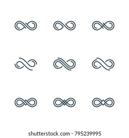 thin line infinity symbol or sign. unique infinite logo concept in modern flat outline style. linear limitless icon. isolated on white background. vector illustration