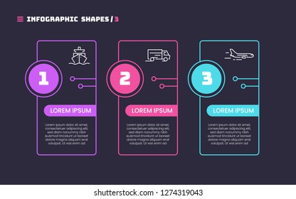 Thin line infographic concept with 3 options. Vector template for web, presentations, reports, visualizations. Editable stroke.