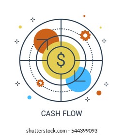 Thin line infographic concept of Cash Flow, Cash Back. Currency exchange symbol. Flat bright isolated vector on white background.