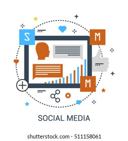 Thin line infographic concept of social media marketing (SMM), vector concept