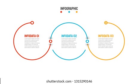 Thin line infographic design element with circles. Business concept with 3 steps, options or process .Vector template for presentations.