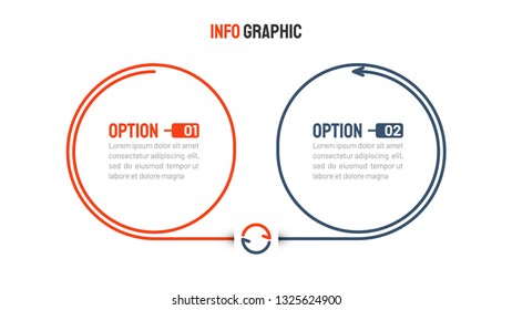 Thin line infographic design element with circles. Business concept with 2 step, option. Vector template for presentation.