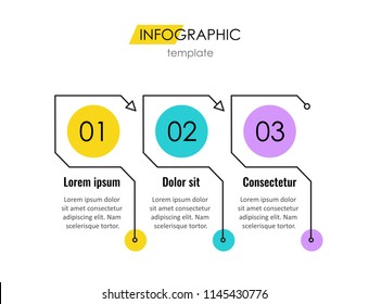 Thin line Infographic design template with 3 options or steps.  Can be used for process diagram, presentations, workflow layout, banner, flow chart, info graph.