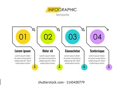 Thin line Infographic design template with 4 options or steps.  Can be used for process diagram, presentations, workflow layout, banner, flow chart, info graph.