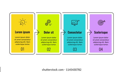 Thin line Infographic design template with 4 options or steps.  Can be used for process diagram, presentations, workflow layout, banner, flow chart, info graph.