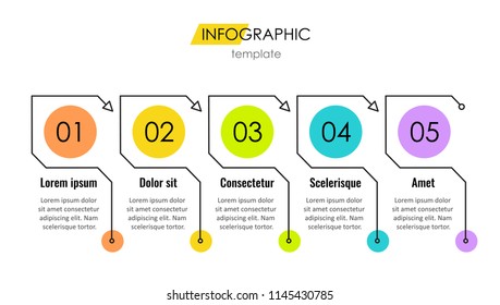 Thin line Infographic design template with 5 options or steps.  Can be used for process diagram, presentations, workflow layout, banner, flow chart, info graph.