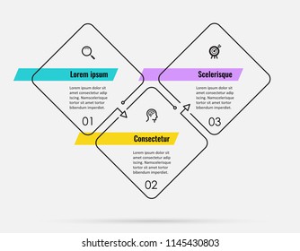 Thin line Infographic design template with 3 options or steps.  Can be used for process diagram, presentations, workflow layout, banner, flow chart, info graph.