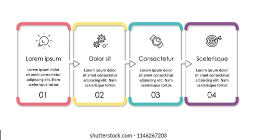 Thin line Infographic design template with 4 options or steps.  Can be used for process diagram, presentations, workflow layout, banner, flow chart, info graph.