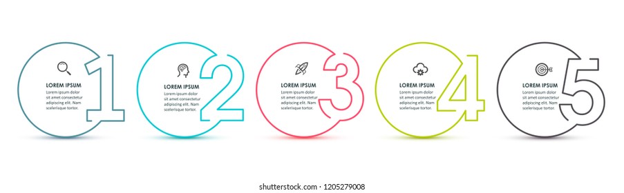 Thin line Infographic design template with icons and 5 numbers options or steps.  Can be used for process diagram, presentations, workflow layout, banner, flow chart, info graph.