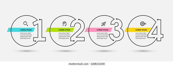 Thin line Infographic design template with icons and 4 options or steps.  Can be used for process diagram, presentations, workflow layout, banner, flow chart, info graph.