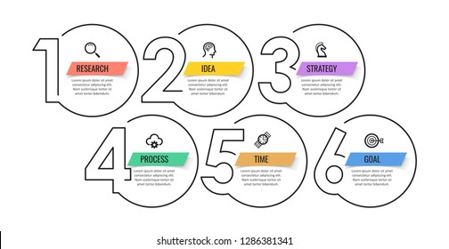 Thin line Infographic design template with icons and 6 options or steps.  Can be used for process diagram, presentations, workflow layout, banner, flow chart, info graph.