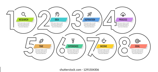 Thin line Infographic design template with icons and 8 options or steps.  Can be used for process diagram, presentations, workflow layout, banner, flow chart, info graph.